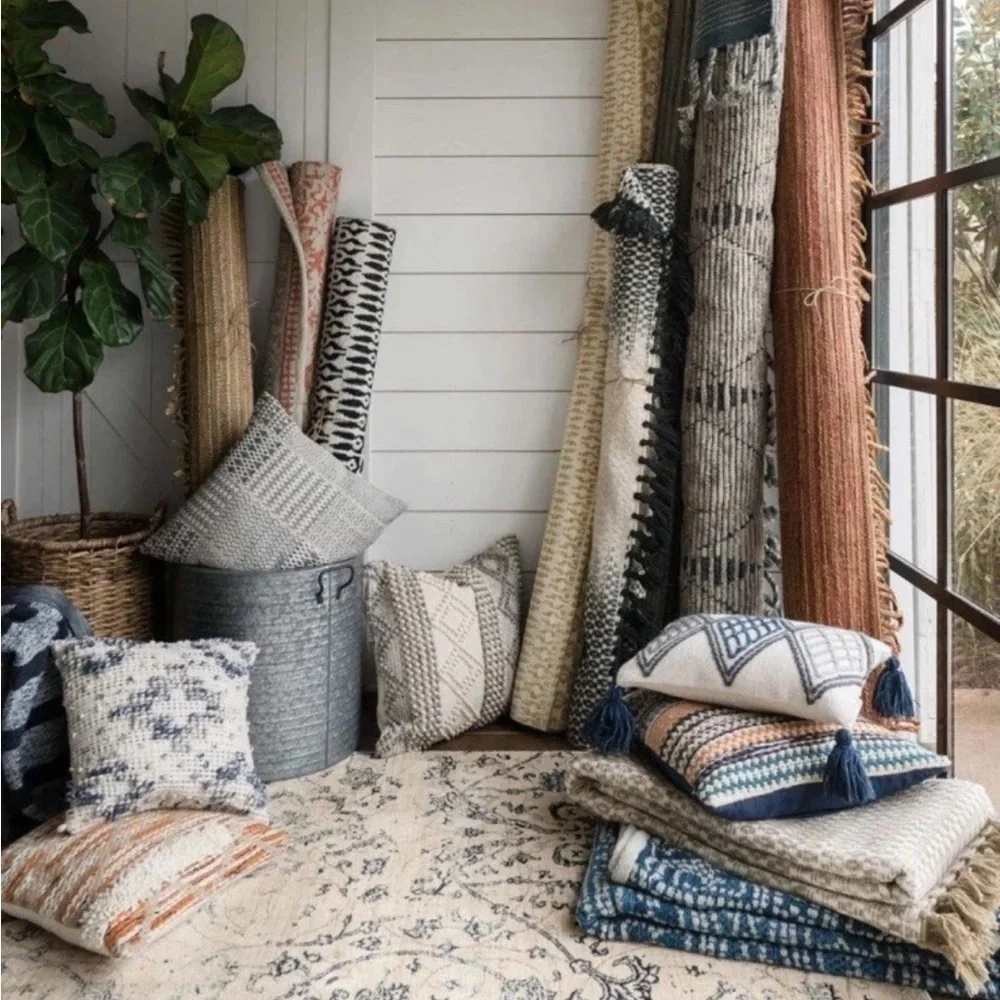 NWOT Loloi Magnolia Home by Joanna Gaines Grey and Ivory Boho Throw Pillow 22x22